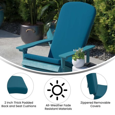 Flash Furniture Teak Adirondack Chairs with Teal Cushions, 2PK 2-JJ-C14501-CSNTL-TEAK-GG